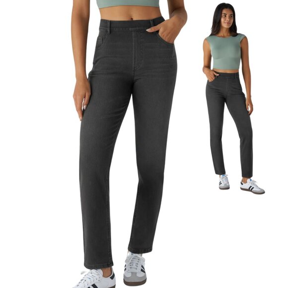 HALARA Magic Denim High Waist Pull On Straight Leg Black Wash ST & XL NWOT - Picture 1 of 12